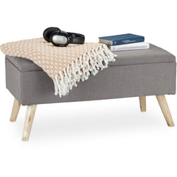 Relaxdays Panca con Contenitore, Imbottita, Gambe in Legno, Cassapanca Foderata, HLP 39,5x79,5x39,5 cm, Grigio Chiaro