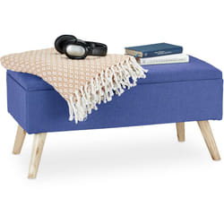 Relaxdays - Panca con Contenitore, Imbottita, Gambe in Legno, Cassapanca Foderata, hlp 39,5x79,5x39,5 cm, Blu