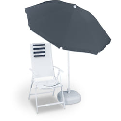 Ombrellone da Giardino, Spiaggia, Diametro 180cm, 8 Stecche, Poliestere, Inclinabile, Grigio - Relaxdays