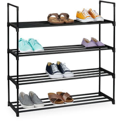 Scarpiera in Metallo, 4 Ripiani, fino a 16 paia di Scarpe, in Acciaio e Plastica, 91,5 x 90,5 x 30,5 cm, Nero - Relaxdays