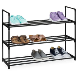 Scarpiera in Metallo, 3 Ripiani, fino a 12 paia di Scarpe, in Acciaio e Plastica, 67 x 90,5 x 30,5 cm, Nero - Relaxdays