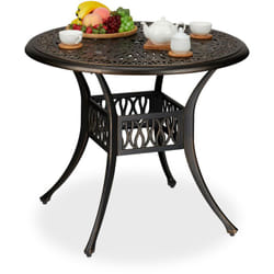 Tavolino da Giardino, con Foro per Ombrellone, Tavolo Rotondo HxD: 75 x 90 cm, Lega di Alluminio, Nero Bronzo - Relaxdays