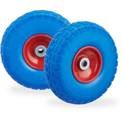 2x Ruote per Carrello, Pneumatici in Gomma Antipanne, 4.1/3.5-4', Asse 16mm, fino a 150 kg,260x85mm, blu rosso - Relaxdays
