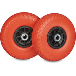 Ruota per Carrello in Set da 2, 3.00-4', 260x85 mm, Gomma Antiforatura, Asse 20 mm, Fino a 80 kg, Rosso Nero - Relaxdays