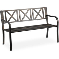 Panchina da Giardino, 2 Posti, da Esterno, Terrazzo, Balcone, Acciaio Robusto, 80,5 x 127 x 63 cm, Nero Bronzo - Relaxdays