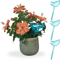 Relaxdays Set da 4 Sfere di Irrigazione a Goccia, Irrigatori Automatici a Forma di Volatile, 200 ml per Dispenser, Blu