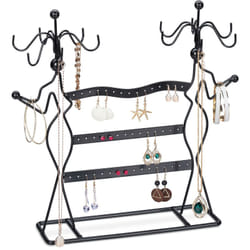 Relaxdays - Espositore Gioielli Girevole, Porta Collane, Bracciali & Orecchini da Donna, Organizer da Tavolo, Design Nero