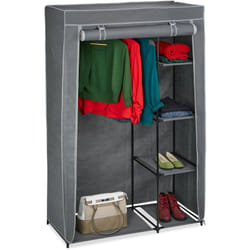 Relaxdays - Armadio in Tessuto, con Asta per Abiti e 5 Ripiani, Pieghevole, Cerniera Zip, hlp: 161x105,5x45cm, Antracite