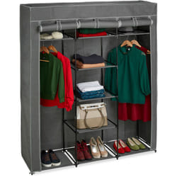 Armadio in Tessuto, con Asta per Abiti e 9 Ripiani, Pieghevole, Cerniera Zip, hlp: 172x147x43cm, antracite - Relaxdays