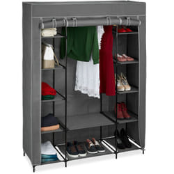 Armadio in Tessuto, con Asta per Abiti e 12 Ripiani, Pieghevole, Cerniera Zip, hlp: 175x135x45cm, Antracite - Relaxdays