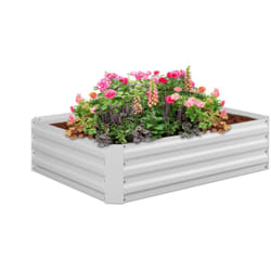 Relaxdays - Fioriera Rialzata in Ferro Zincato, Aiuola per il Giardino, Piante, Fiori, Erbe, HxLxP: 30x120x90 cm, Bianco