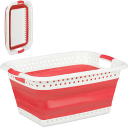 Cesto Portabiancheria Pieghevole con Manici, Plastica e Silicone, Salvaspazio, hlp: 27x61x45,5 cm, Rosso - Relaxdays