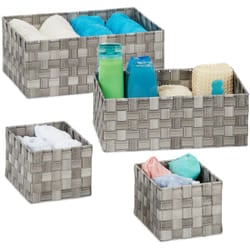 Relaxdays - Cestino Portaoggetti in Plastica, Set da 4, Intrecciato, Cesta per Bagno, Rettangolare, 3 Misure, Grigio