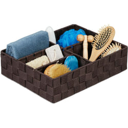 Relaxdays Contenitore Bagno Portaoggetti, 5 Scomparti, Cestino Rettangolare, Organizer Intrecciato, Plastica, marrone