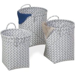 Relaxdays - Cestini Portaoggetti da Bagno, Set da 3 Contenitori, 3 Grandezze, con Manico, Box in Plastica, Bianco/Grigio