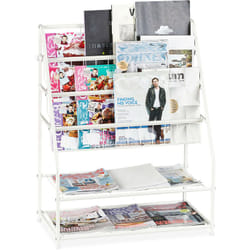 Relaxdays - Porta Riviste da Terra in Metallo, 81x67x37 cm, Espositore Porta Giornali per Salotto, Portariviste, Bianco