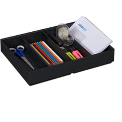 Relaxdays - Organizer da Scrivania, 4 Scomparti, Portaoggetti Impilabile in Bambù, HxLxP: 6,5 x 35 x 26 cm, Antracite