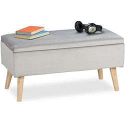 Relaxdays - Panca Contenitore, 40x41x80 cm, 40L, Seduta Imbottita, Gambe in Legno, Pouf Cassapanca, 2 Posti, Grigio Chiaro