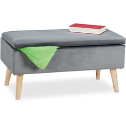 Relaxdays - Panca Contenitore, 40x41x80 cm, 40L, Seduta Imbottita, Gambe in Legno, Pouf Cassapanca, 2 Posti, Grigio Scuro