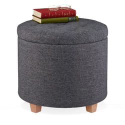 Pouf Contenitore Rotondo, Sgabello Imbottito, Poggiapiedi Salotto, Effetto Lino, HxD: 41 x 44 cm, grigio scuro - Relaxdays
