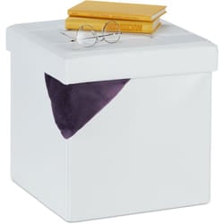 Pouf Contenitore Pieghevole, Puff Imbottito & Rivestito in Pelle Finta, 40 l, Sgabello Poggiapiedi, Bianco - Relaxdays