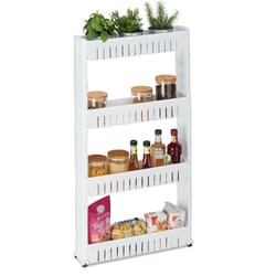 Relaxdays - Mobile Salvaspazio, 4 Ripiani, Scaffale Stretto per Bagno & Cucina, Carrello Portaoggetti in Plastica, Bianco