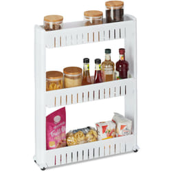 Relaxdays - Mobile Salvaspazio, 3 Ripiani, Scaffale Stretto per Bagno & Cucina, Carrello Portaoggetti in Plastica, Bianco