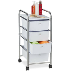 Carrellino Salvaspazio con 4 Cassetti, Metallo & Plastica, Carrello Porta Trucchi da Bagno, Multiuso, Argento - Relaxdays
