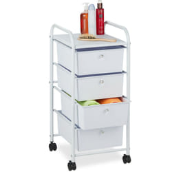 Carrellino Salvaspazio con 4 Cassetti, Metallo & Plastica, Carrello Porta Trucchi da Bagno, Multiuso, Bianco - Relaxdays