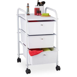 Carrellino Salvaspazio con 3 Cassetti, Metallo & Plastica, Carrello Porta Trucchi da Bagno, Multiuso, Bianco - Relaxdays