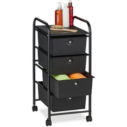 Carrellino Salvaspazio con 4 Cassetti, Metallo & Plastica, Carrello Porta Trucchi da Bagno, Multiuso, Nero - Relaxdays