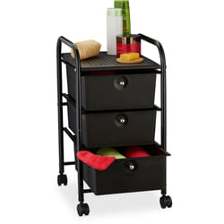 Carrellino Salvaspazio con 3 Cassetti, Metallo & Plastica, Carrello Porta Trucchi da Bagno, Multiuso, in Nero - Relaxdays