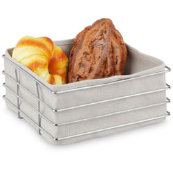 Relaxdays - Cestino per Pane, Cesto Portapane in Acciaio, Rivestimento in Stoffa, Moderno, Cesta Porta Frutta, Grigio