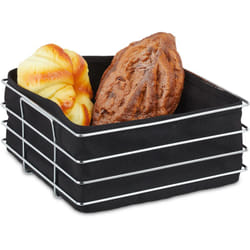 Relaxdays Cestino per Pane, Cesto Portapane in Acciaio, Rivestimento in Stoffa, Moderno, Cesta Porta Frutta, Nero
