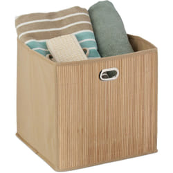 Relaxdays - Contenitore Portaoggetti in Bambù, Scatola Alta da Bagno, Quadrata, hlp 31 x 31 x 31 cm, Pieghevole, Naturale