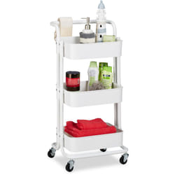 Carrello da Cucina, 3 Ripiani, 2 Freni, Portaoggetti per il Bagno e l'Ufficio, HxLxP: 84 x 42 x 37 cm, Bianco - Relaxdays
