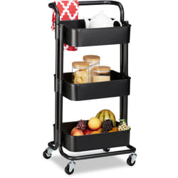 Carrello da Cucina, 3 Ripiani, 2 Freni, Portaoggetti per il Bagno e l'Ufficio, HxLxP: 84 x 42 x 37 cm, Nero - Relaxdays
