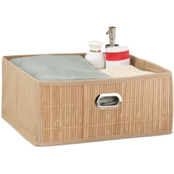 Relaxdays - Contenitore Portaoggetti in Bambù, Scatola da Bagno Quadrata, Misure hlp 14 x 31 x 31 cm, Pieghevole, Naturale