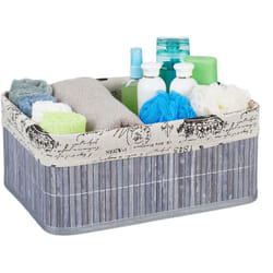 Relaxdays - Cesta in Bambù Portaoggetti, con Rivestimento con Stampe Retrò, Rettangolare, 16,5x38x28,5 cm, grigio