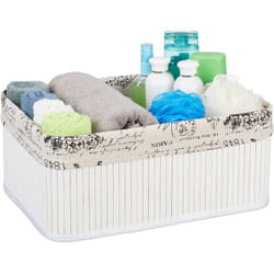 Relaxdays - Cesta in Bambù Portaoggetti, con Rivestimento con Stampe Retrò, Rettangolare, 16,5x38x28,5 cm, bianco