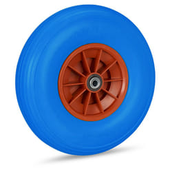 Ruota per Carriola 4.00-6, Gomma Piena e Cerchione in Plastica, 3 Adattatori, Max 100 kg, in Blu Rosso - Relaxdays