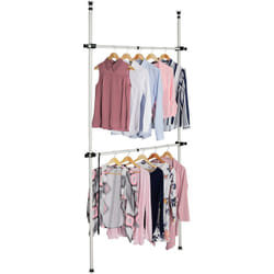 Guardaroba Telescopico, Moduli Sistema Componibile per Armadio, 2 Aste Appendiabiti & Prendi Grucce, Bianco - Relaxdays