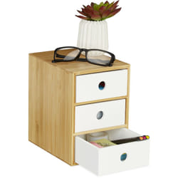 Relaxdays Portaoggetti da Scrivania in Bambù, 21 x 14,5 x 20 cm, 3 Cassetti, Organizzatore da Ufficio & Studio, Bianco