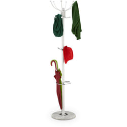 Relaxdays - Attaccapanni con Portaombrelli, h x d: 176,5 x 36,5 cm, 16 Ganci Porta Abiti, Appendiabiti da Terra, Bianco