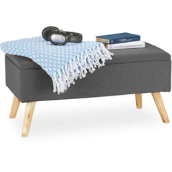 Relaxdays - Panca con Contenitore, Imbottita, Gambe in Legno, Cassapanca Foderata, hlp 39,5x79,5x39,5 cm, Grigio