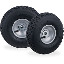 Set 2 Ruote per Carrello e Carriola, Ruotino Scorta ad Aria con Cerchione in Acciaio, Asse D:16mm, Nero Grigio - Relaxdays