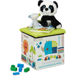 Relaxdays - Bianco Pouf Contenitore, Porta Giochi per Bambini, Sgabello, Design-Animali, Poggiapiedi, 31x31x31 cm, Verde