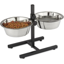 Relaxdays - Ciotole Rialzate per Cani in Acciaio, 4,5 l, HxLxP: 42x61x29 cm, Supporto Regolabile, Antiscivolo, Argentato