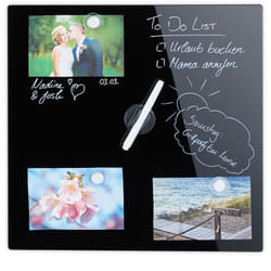 Relaxdays - Lavagna Magnetica in Vetro, Scrivibile, Bacheca da Parete, 3 Calamite, Pennarello, HxL: 40 x 40 cm ca., Nera