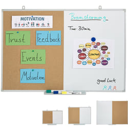 Relaxdays - Lavagna Combinata 2in1, White & Cork Board, Cornice in Alluminio, Porta Pennarelli, 60 x 90, Bianco/Naturale